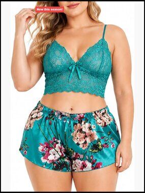 Plus Size Sexy Lingerie Set 2 Piece Floral Lace Bralette and High Waist Panty